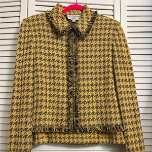 St. John Black and Yellow Houndstooth Fringe Jacket SIZE 12